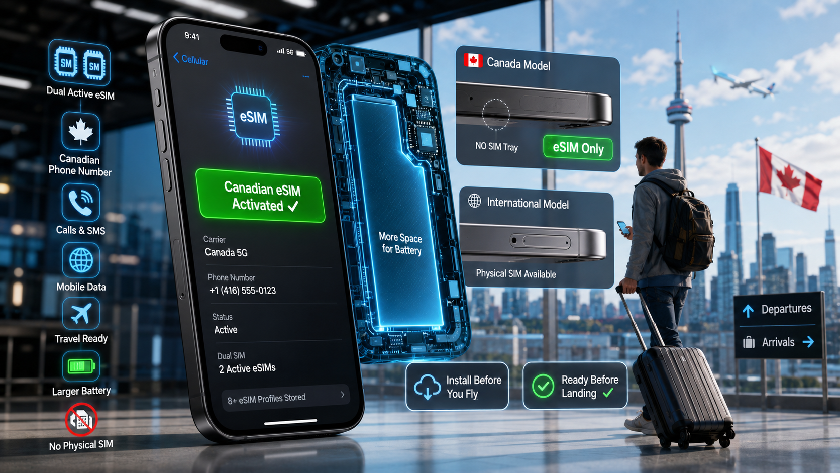 An iPhone 17 Pro displaying eSIM setup options in Settings
